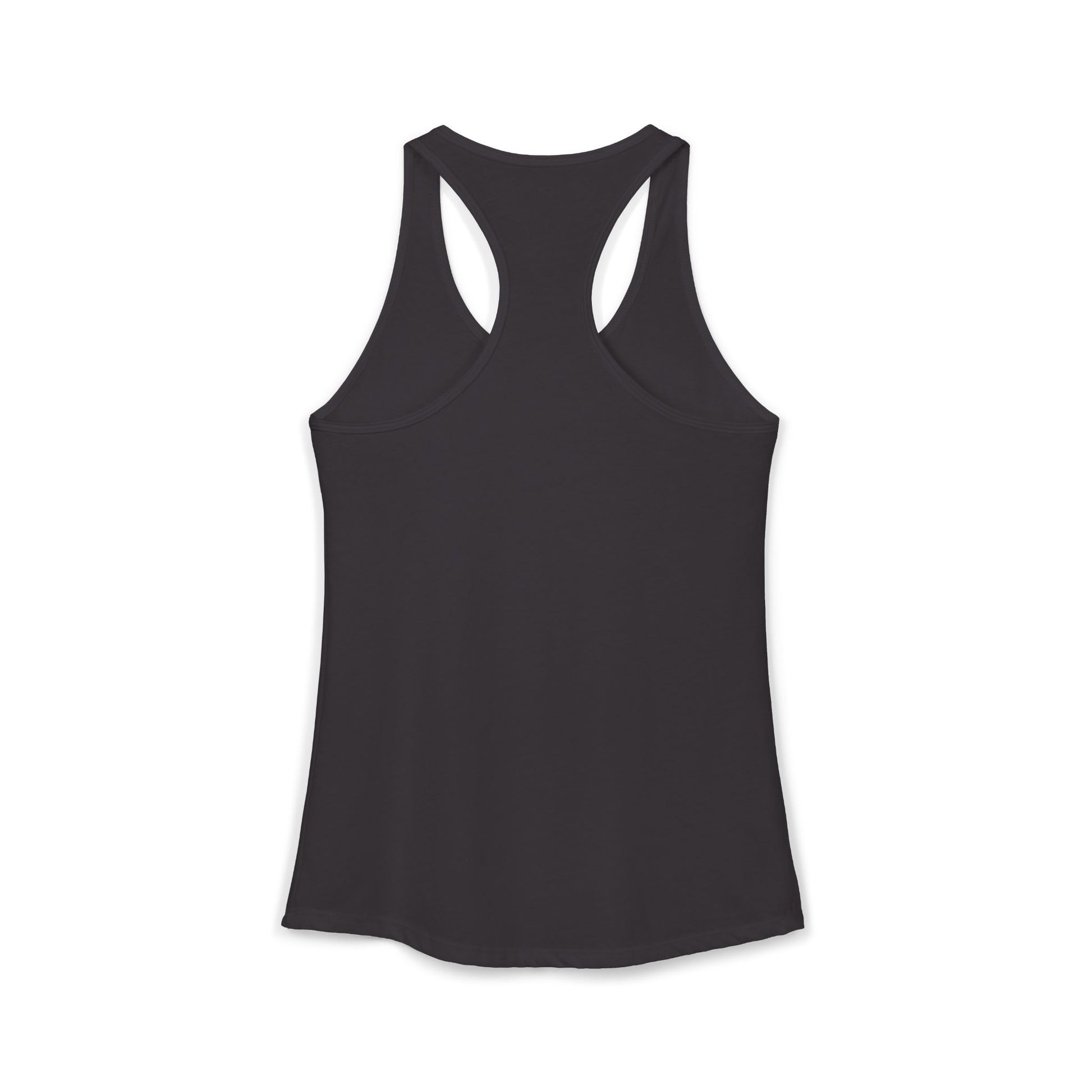 TEEZOCA women’s mindfulness tank top with Just Breathe text design Black tank top on a white background