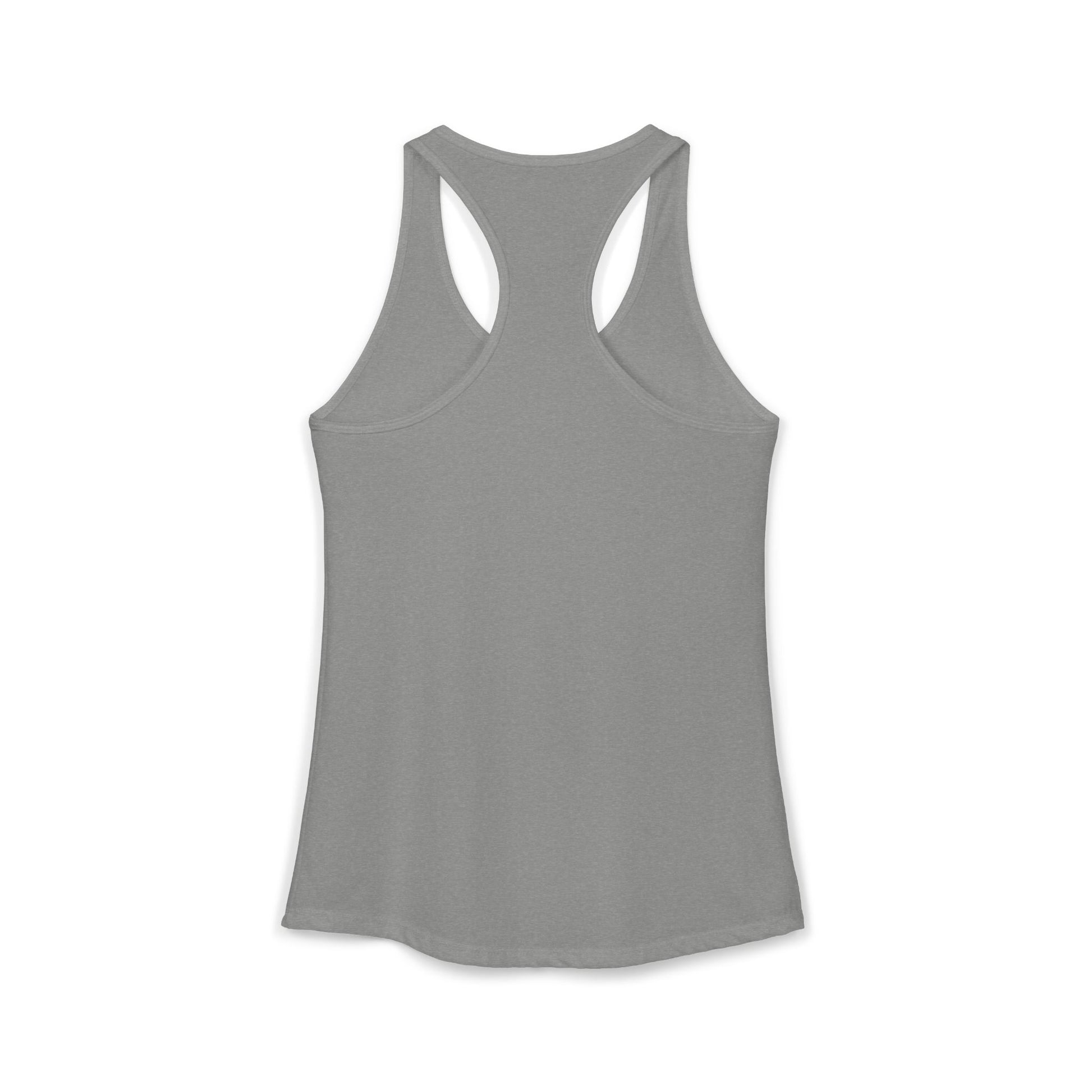 TEEZOCA women’s tank top featuring “Paws & Pine Trees” dog and forest adventure design
 Gray tank top on a white background