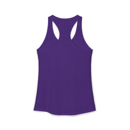 TEEZOCA women’s tank top featuring paws-itively rad cat design Purple tank top on a white background
