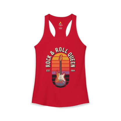 Red tank top with 'Rock & Roll Queen' graphic design on a white background