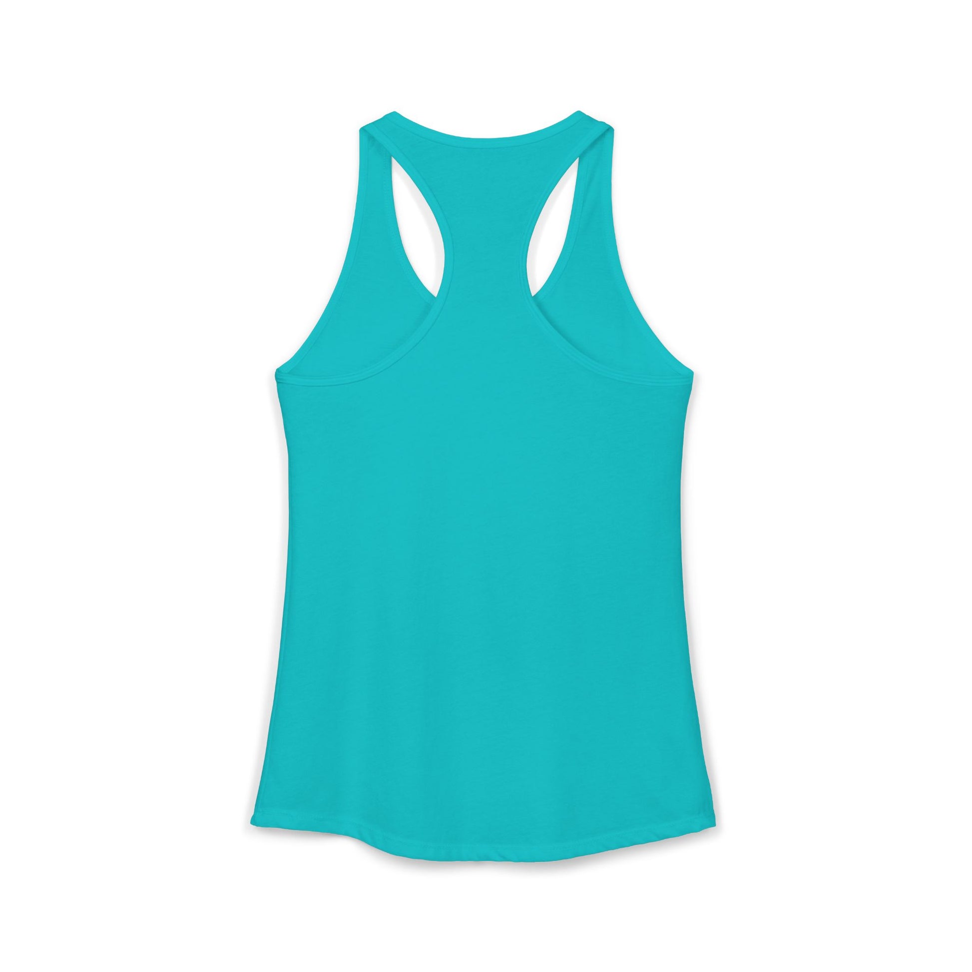 TEEZOCA women’s tank top showing outdoor dog artwork inspired by hiking, forests, and adventure Turquoise tank top on a white background
