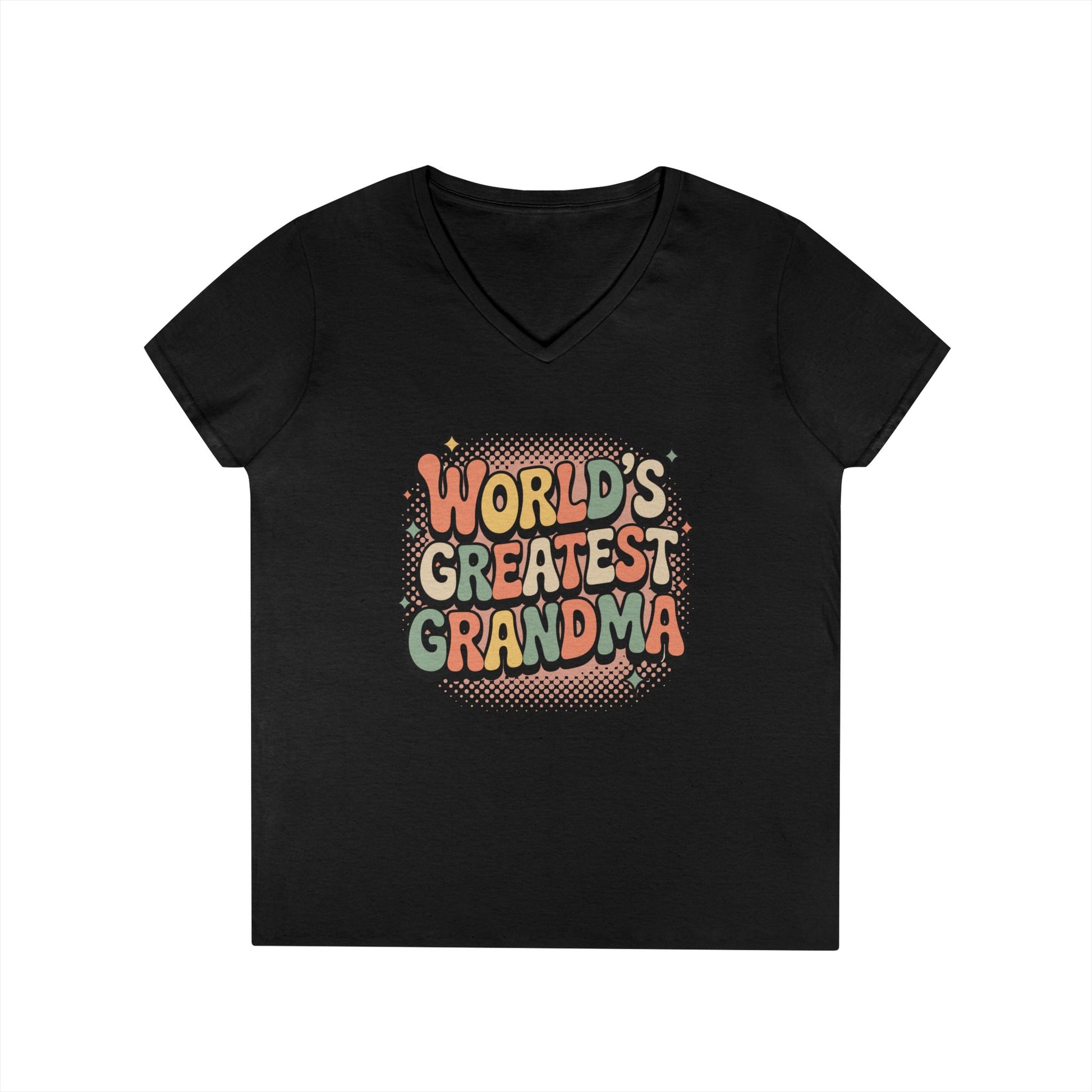 World’s Greatest Grandma V-Neck T-Shirt Retro Celebration Statement Tee | TEEZOCA 