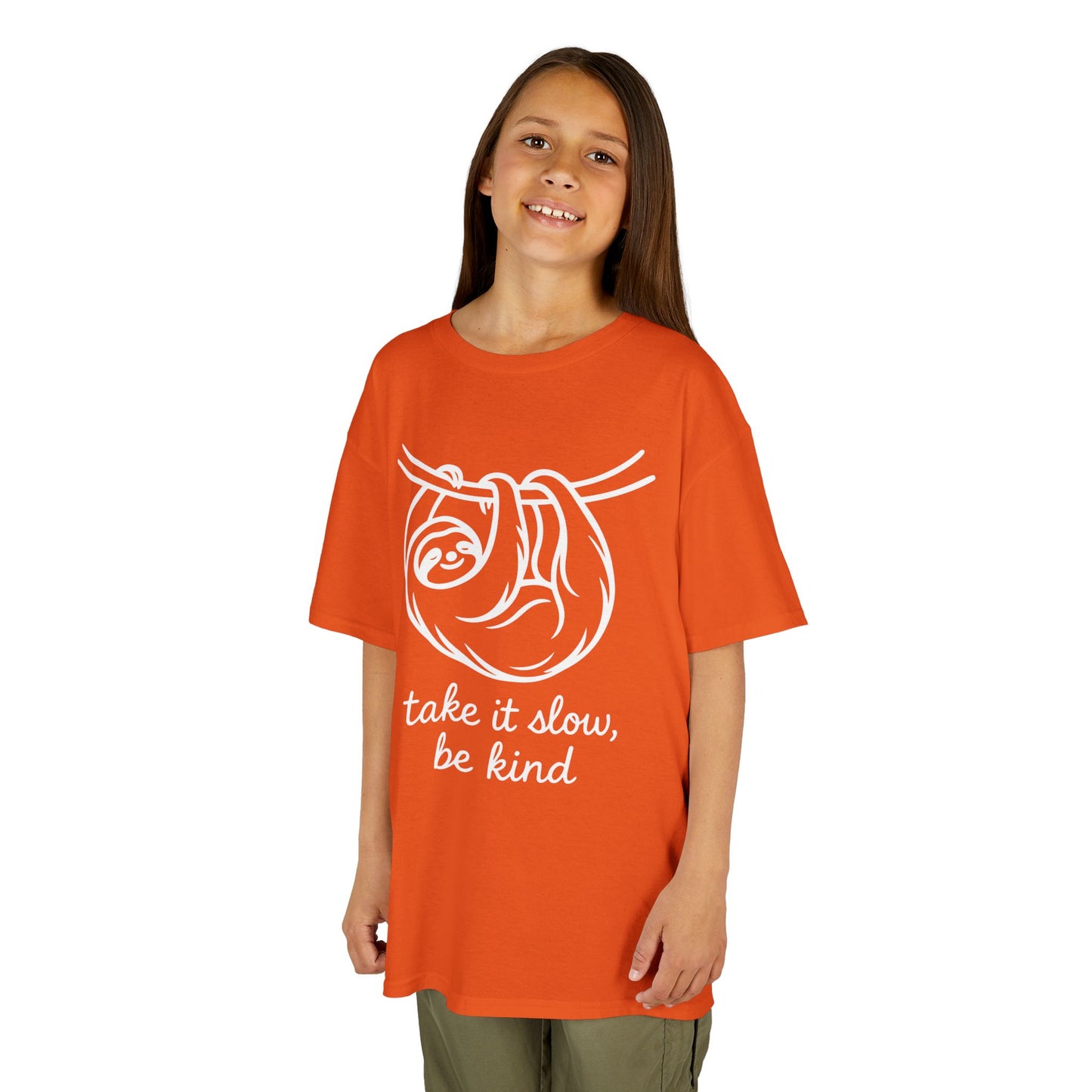 Take It Slow Be Kind Orange Unity Day Kids T-shirt | TEEZOCA Unity Day sloth take it slow anti-bullying Kids T-shirt
