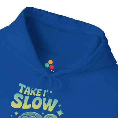 Take It Slow Turtle Illustration Unisex Heavy Blend Hoodie | TEEZOCA calm turtle graphic Unisex Heavy Blend Hoodie relaxing design
