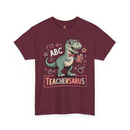 TeacherSaurus — Cute Dino Teacher ABC Back-to-School T-Shirt | TEEZOCA cute dinosaur with book ABC Unisex T-shirt