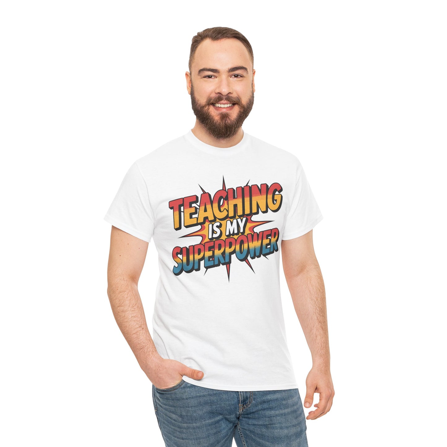 Teaching Is My Superpower Funny Teacher Back to School Unisex T-shirt | TEEZOCA bold classroom superhero quote featured on Unisex T-shirt for educators