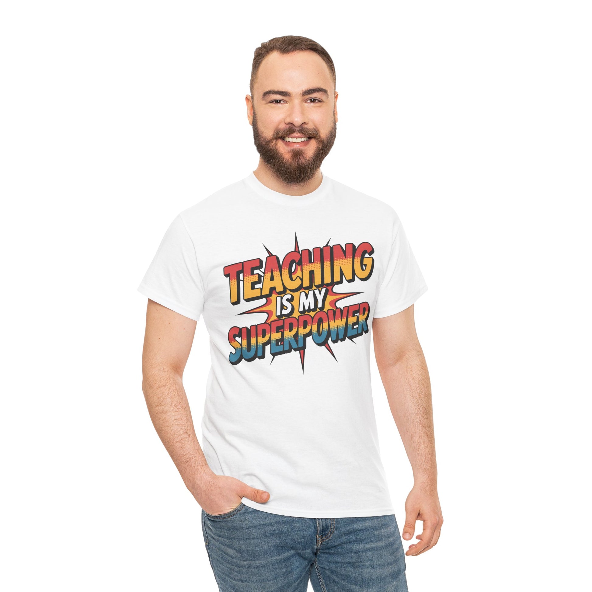 Teaching Is My Superpower Funny Teacher Back to School Unisex T-shirt | TEEZOCA bold classroom superhero quote featured on Unisex T-shirt for educators