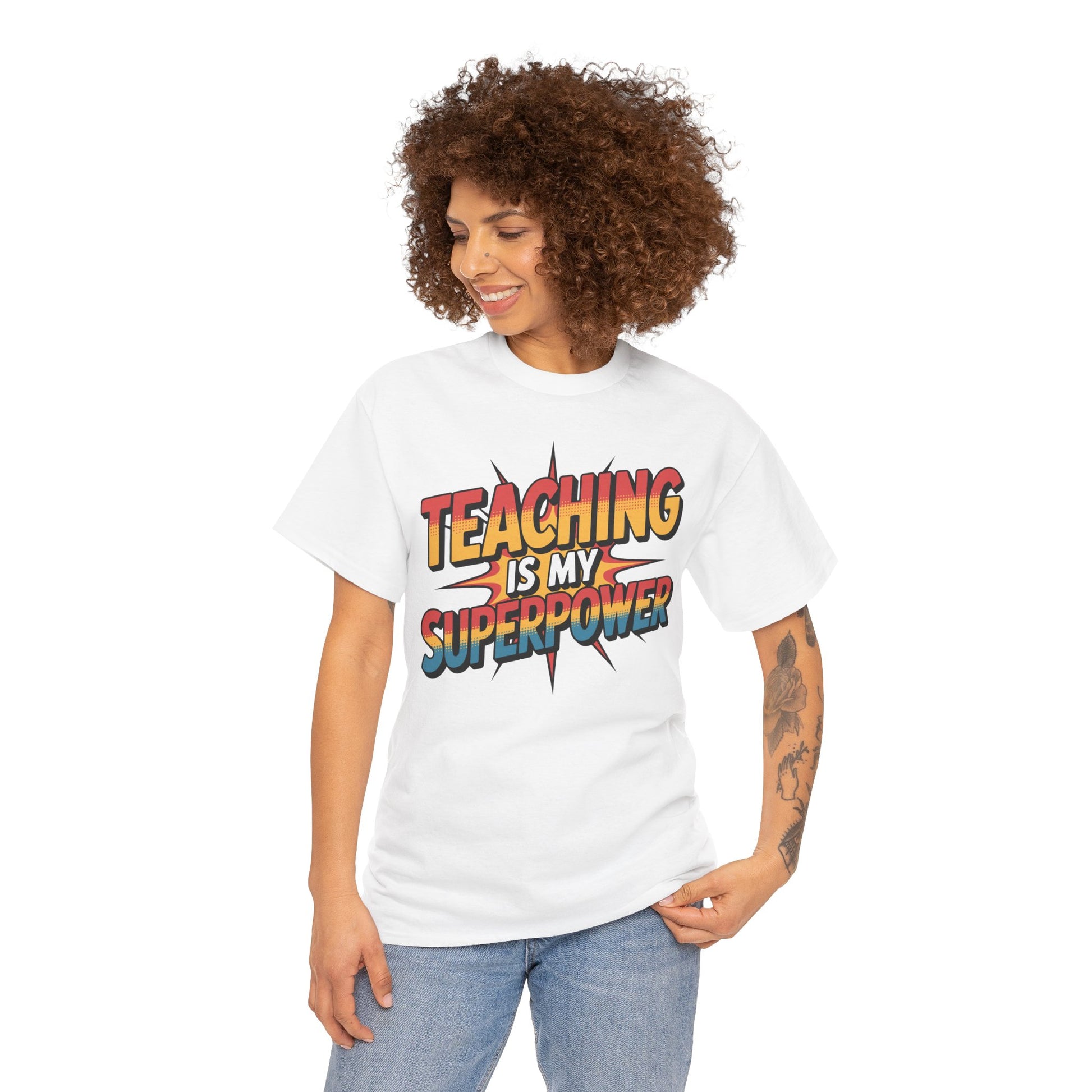 Teaching Is My Superpower Funny Teacher Back to School Unisex T-shirt | TEEZOCA funny teacher appreciation graphic on Unisex T-shirt for school year