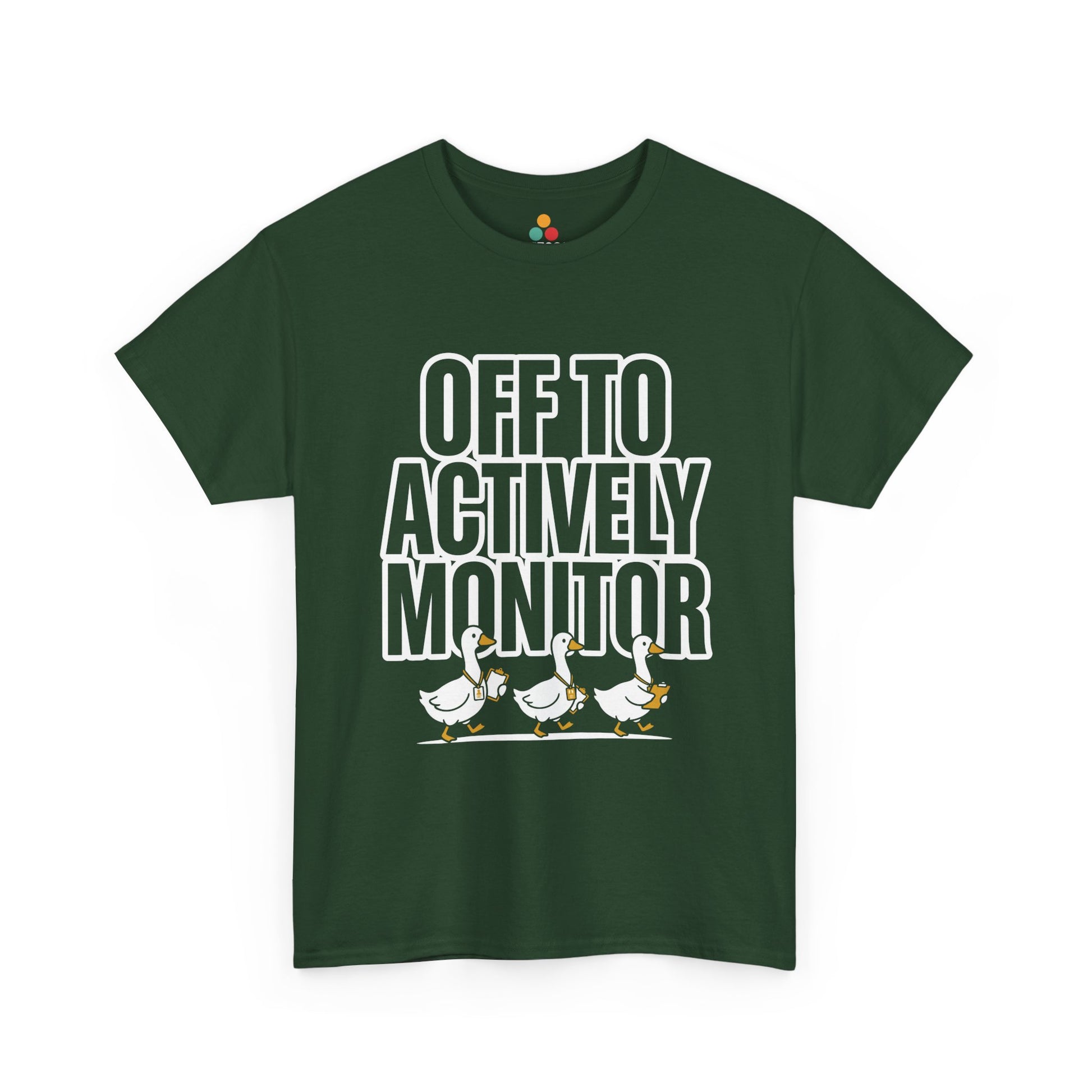 Team shirts for teachers design by TEEZOCA with Off To Actively Monitor lettering and three geese walking together.
