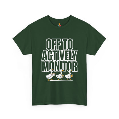 Team shirts for teachers design by TEEZOCA with Off To Actively Monitor lettering and three geese walking together.
