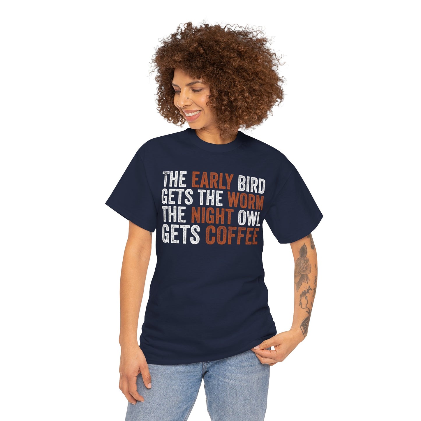 The Early Bird Gets the Worm Night Owl Gets Coffee Unisex T-shirt | TEEZOCA 