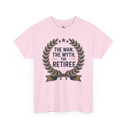 The Man The Myth The Retiree Bold Statement Unisex T-shirt | TEEZOCA bold retirement quote laurel wreath Unisex T-shirt