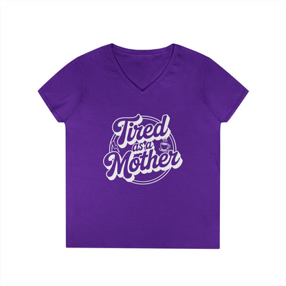 Tired as a Mother V-Neck T-Shirt Bold Mom Humor Statement Tee | TEEZOCA 