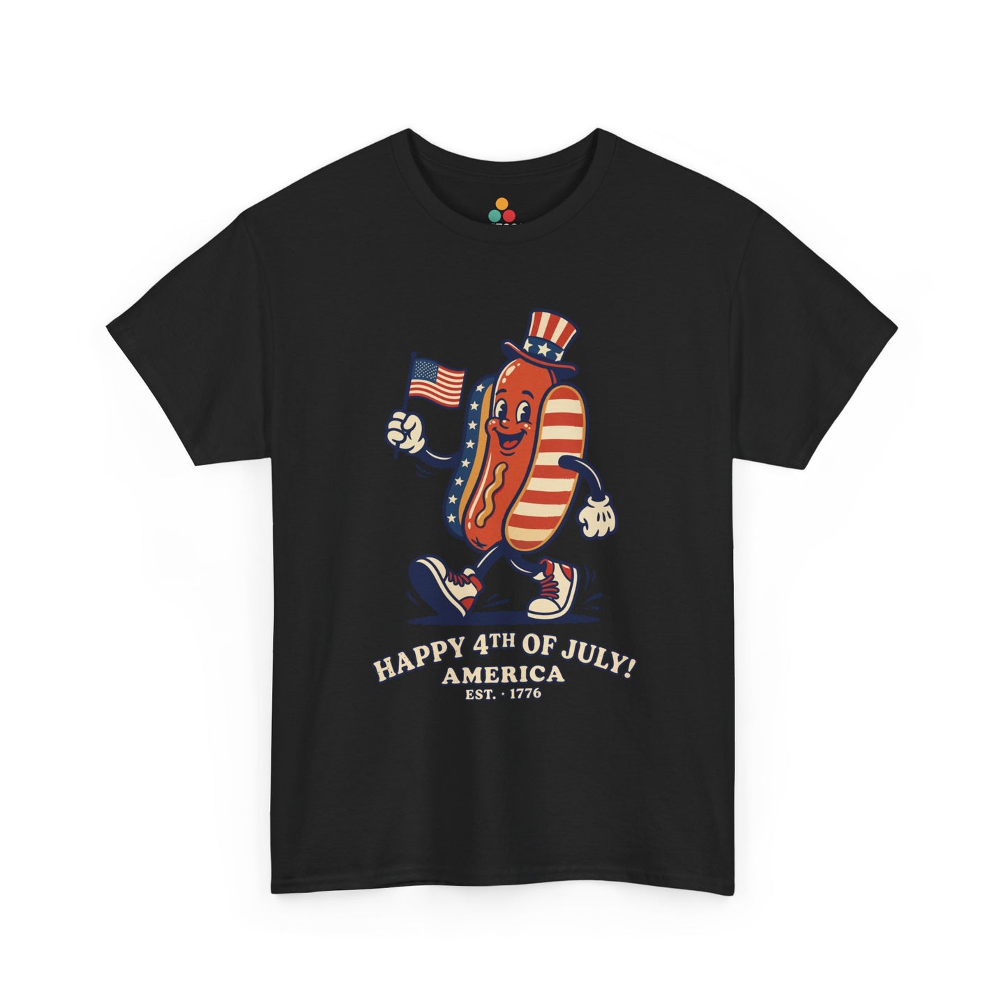 Title Happy 4th of July Cartoon Hot Dog black T-Shirt – Funny Patriotic Gift for Men and Women | TEEZOCA 
