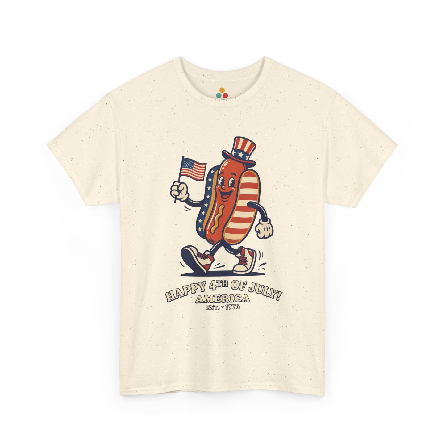 Title Happy 4th of July Cartoon Hot Dog cream ivory T-Shirt – Funny Patriotic Gift for Men and Women | TEEZOCA 