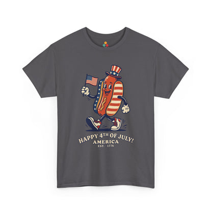Title Happy 4th of July Cartoon Hot Dog dark grey T-Shirt – Funny Patriotic Gift for Men and Women | TEEZOCA 