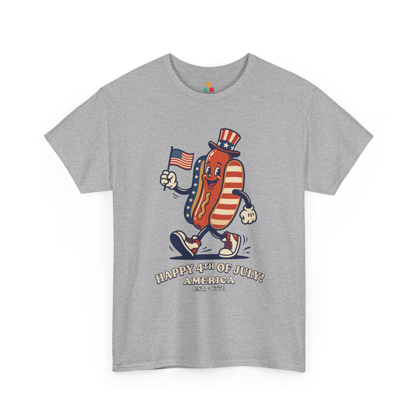 Title Happy 4th of July Cartoon Hot Dog heather grey T-Shirt – Funny Patriotic Gift for Men and Women | TEEZOCA 