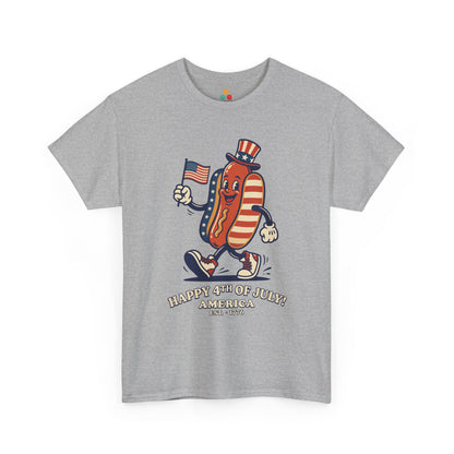 Title Happy 4th of July Cartoon Hot Dog heather grey T-Shirt – Funny Patriotic Gift for Men and Women | TEEZOCA 
