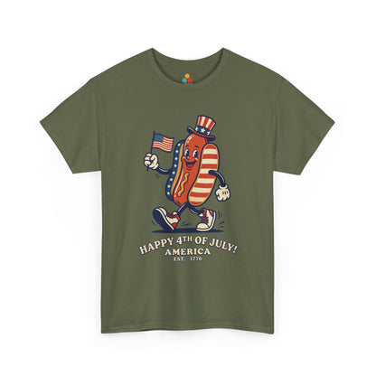 Title Happy 4th of July Cartoon Hot Dog military olive green T-Shirt – Funny Patriotic Gift for Men and Women | TEEZOCA 
