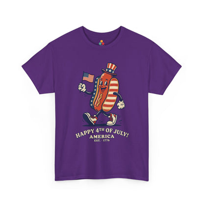 Title Happy 4th of July Cartoon Hot Dog purple T-Shirt – Funny Patriotic Gift for Men and Women | TEEZOCA 