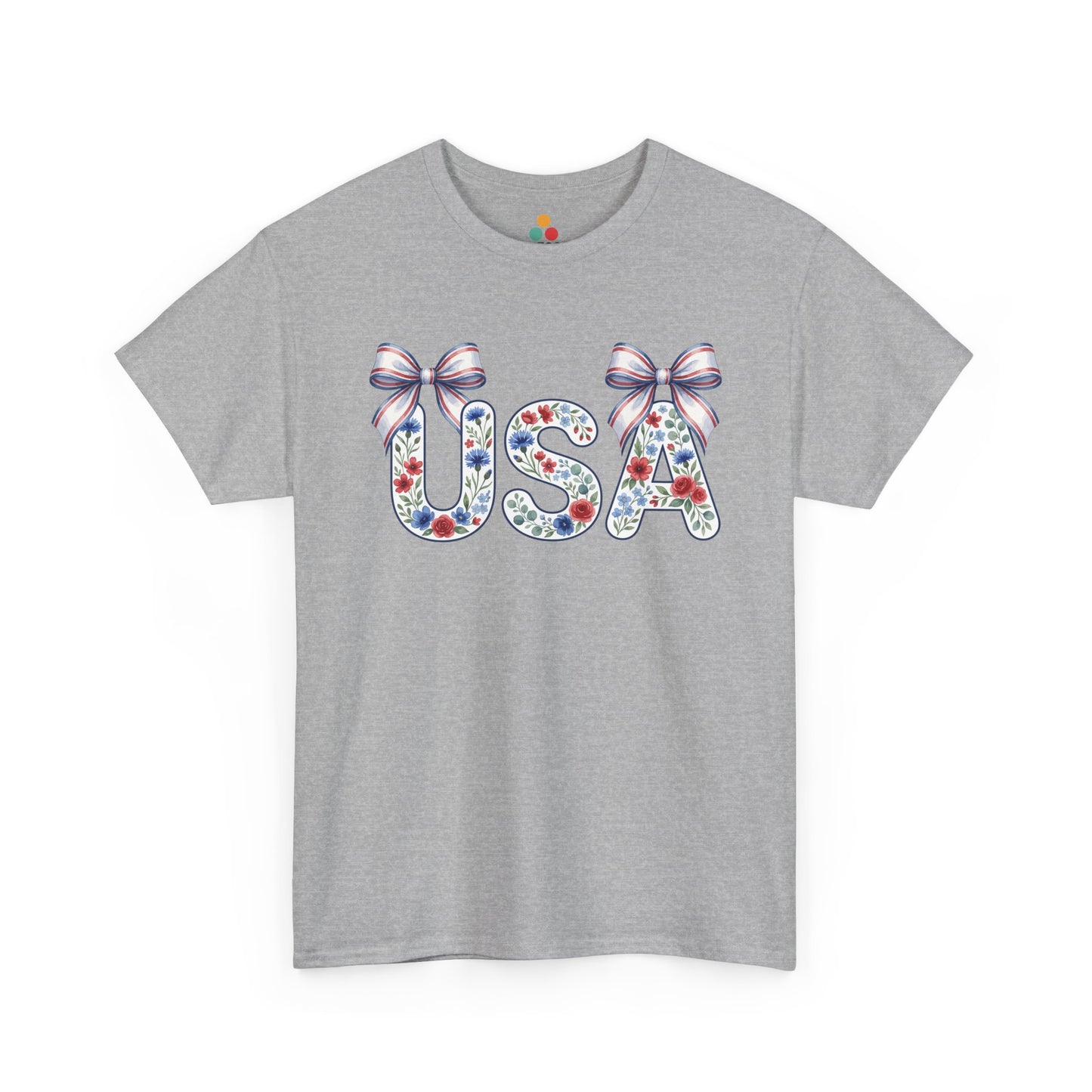 Title USA Floral Coquette heather grey T-Shirt – Retro Patriotic Gift for Women | TEEZOCA 