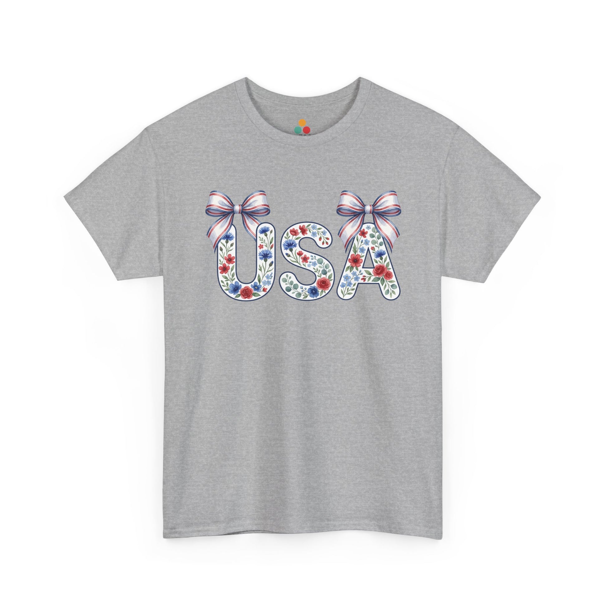 Title USA Floral Coquette heather grey T-Shirt – Retro Patriotic Gift for Women | TEEZOCA 