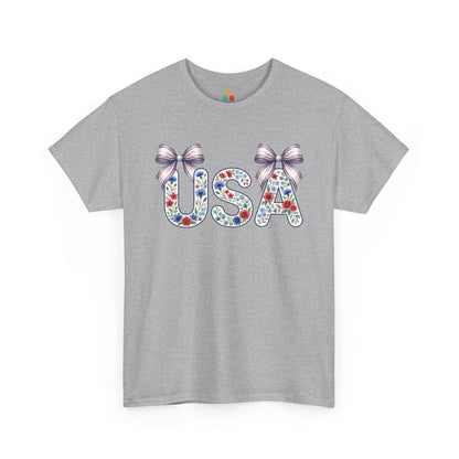 Title USA Floral Coquette heather grey T-Shirt – Retro Patriotic Gift for Women | TEEZOCA 