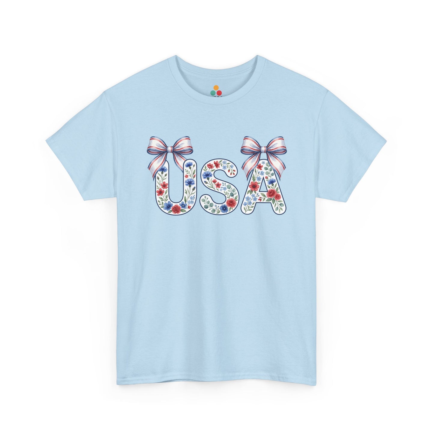 Title USA Floral Coquette light blue T-Shirt – Retro Patriotic Gift for Women | TEEZOCA 