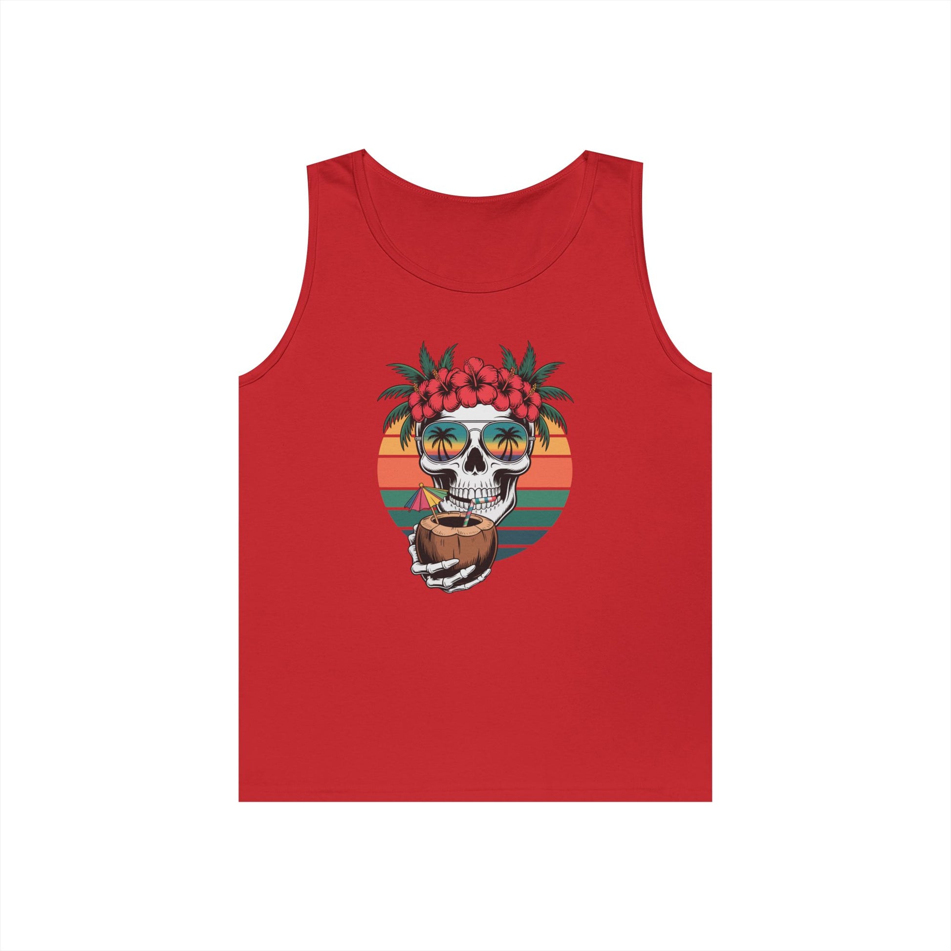 Tropical Skull Unisex Tank Top – Summer Beach Vibes Graphic Streetwear | TEEZOCA summer skull Unisex Tank Top inspired by tropical island vibes