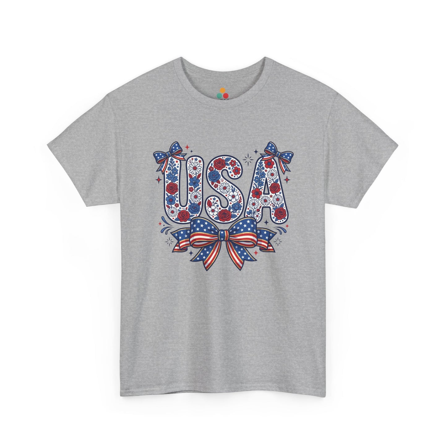 USA Floral Bow heather grey T-Shirt – Retro Patriotic Gift for Women | TEEZOCA 
