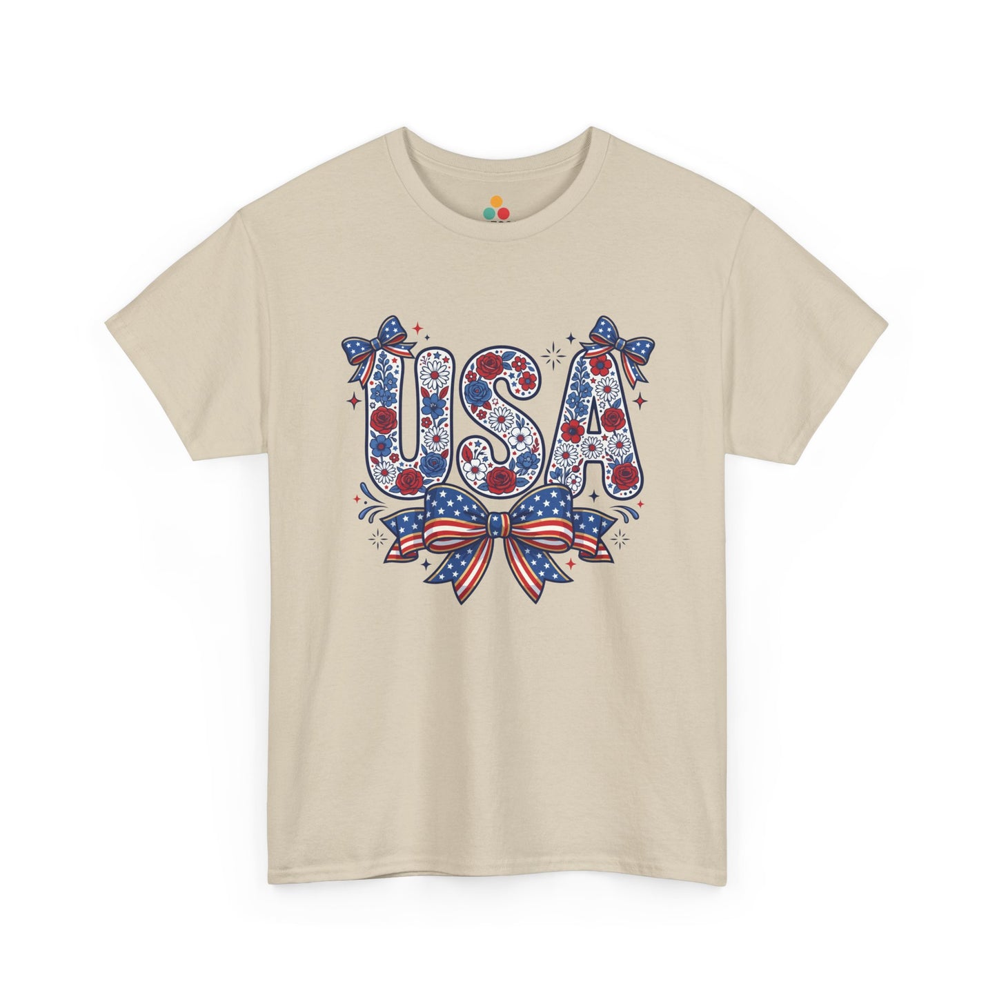 USA Floral Bow oatmeal beige T-Shirt – Retro Patriotic Gift for Women | TEEZOCA 