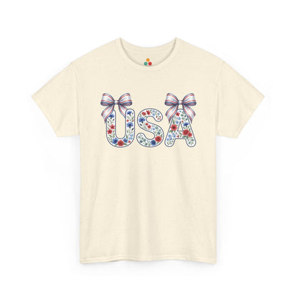 USA Floral Coquette cream T-Shirt – Retro Patriotic Gift for Women | TEEZOCA 