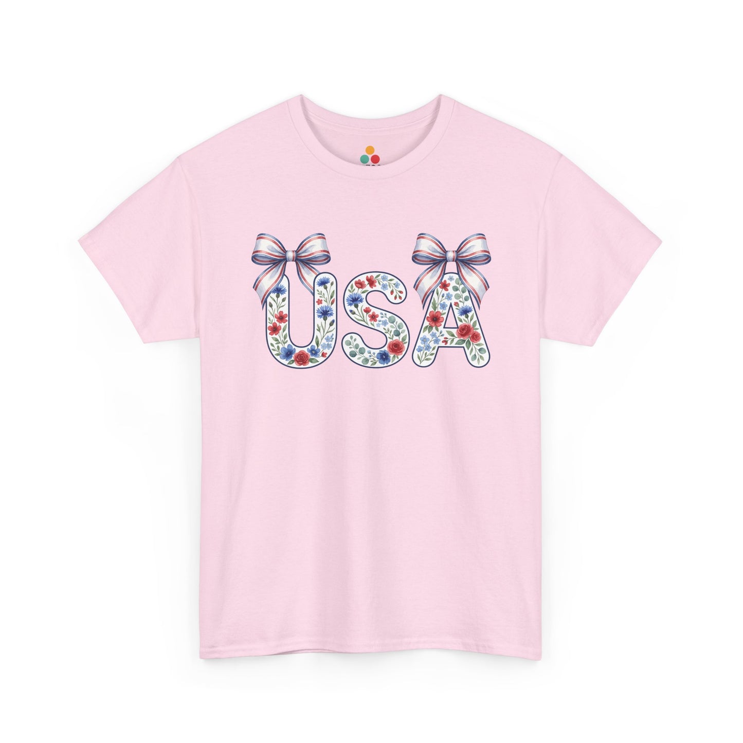 USA Floral Coquette pink T-Shirt – Retro Patriotic Gift for Women | TEEZOCA 