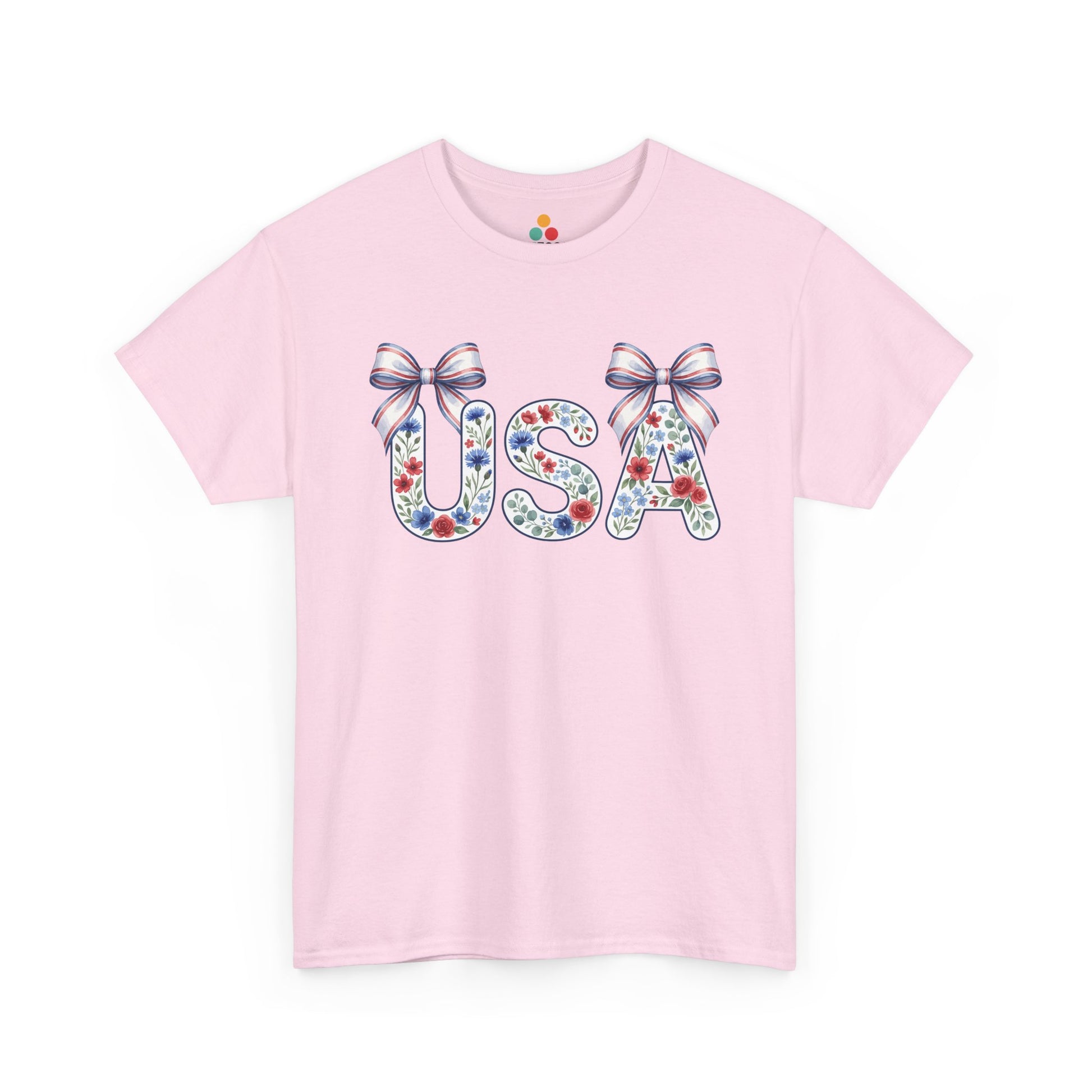 USA Floral Coquette pink T-Shirt – Retro Patriotic Gift for Women | TEEZOCA 