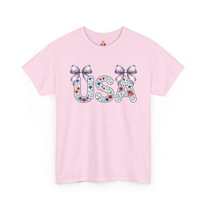 USA Floral Coquette pink T-Shirt – Retro Patriotic Gift for Women | TEEZOCA 