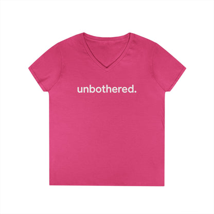 Unbothered Minimal Statement V-Neck T-Shirt for Confident Women | TEEZOCA 