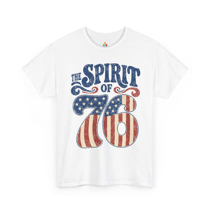 Vintage 4th of July T-shirt by TEEZOCA with Americana graphic tee artwork, cream stars, red stripes, and navy lettering.
