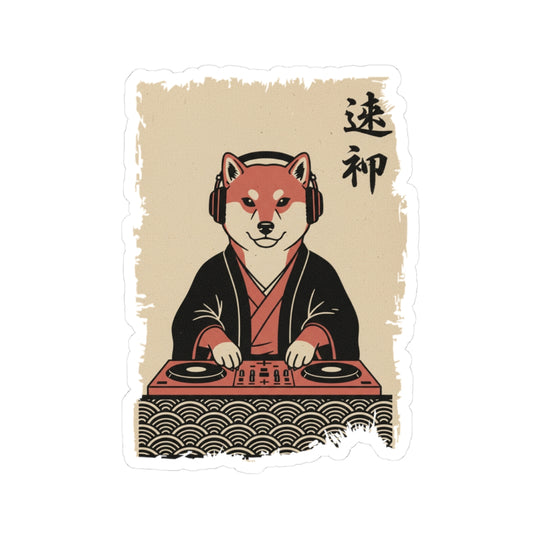 Vintage Japanese ukiyo-e style Shiba Inu DJ vinyl die-cut sticker
