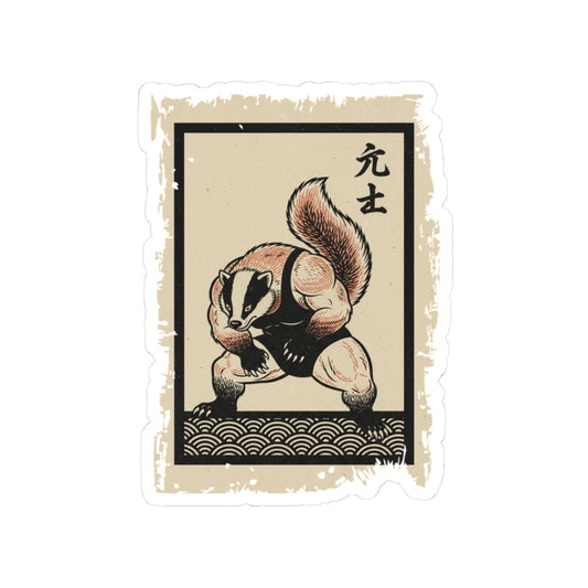 Vintage Japanese ukiyo-e style badger sumo wrestler vinyl die-cut sticker
