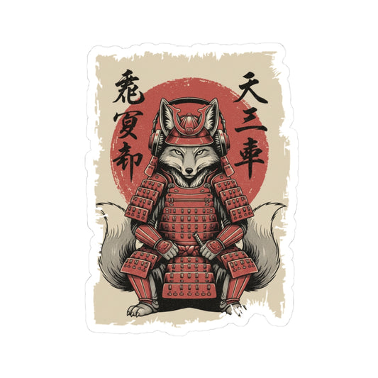 Vintage Japanese ukiyo-e style fox samurai shogun vinyl die-cut sticker

