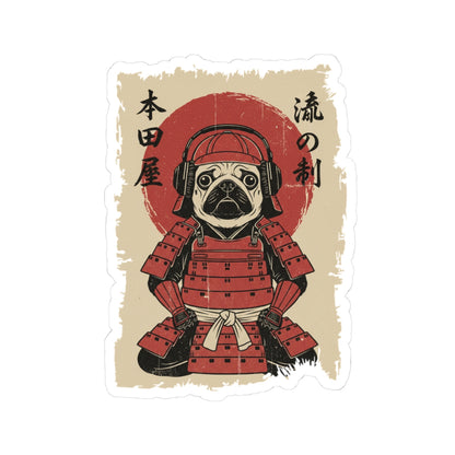 Vintage Japanese ukiyo-e style pug samurai shogun vinyl die-cut sticker
