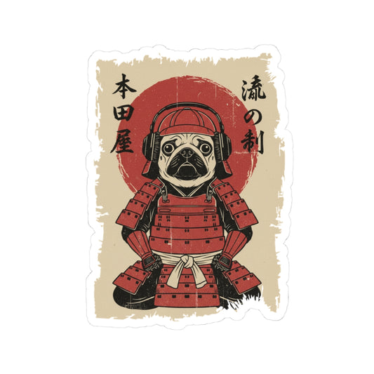 Vintage Japanese ukiyo-e style pug samurai shogun vinyl die-cut sticker
