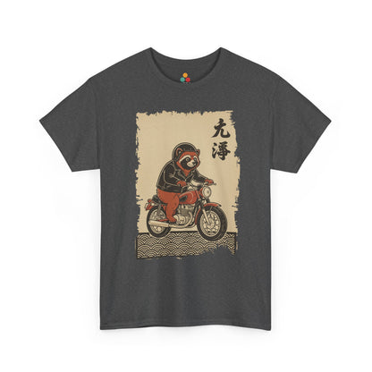 Vintage Japanese ukiyo-e style raccoon biker on motorcycle with wave pattern On A Gray forest Tee shirt