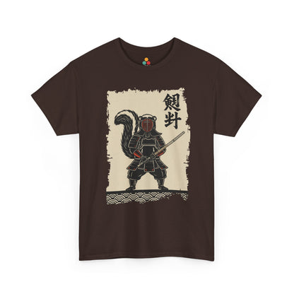 Vintage Japanese ukiyo-e style skunk samurai kendo warrior with wave pattern Brown Tee shirt