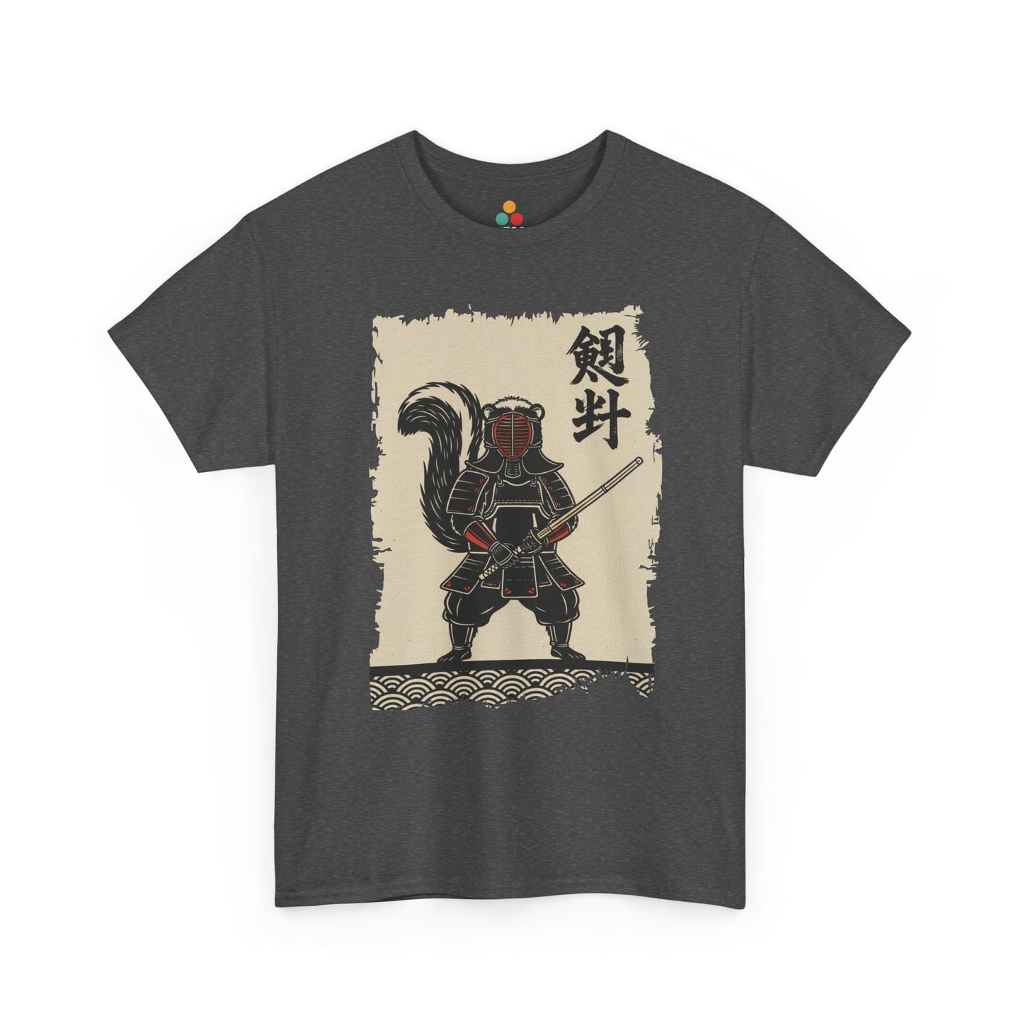 Vintage Japanese ukiyo-e style skunk samurai kendo warrior with wave pattern Gray Tee shirt