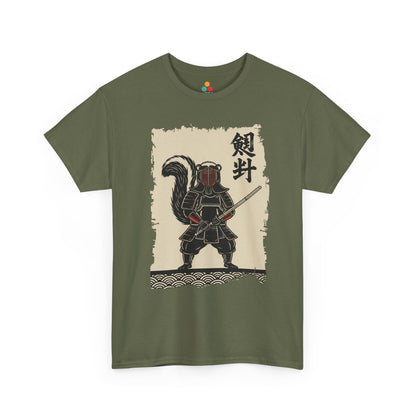 Vintage Japanese ukiyo-e style skunk samurai kendo warrior with wave pattern Green Tee shirt
