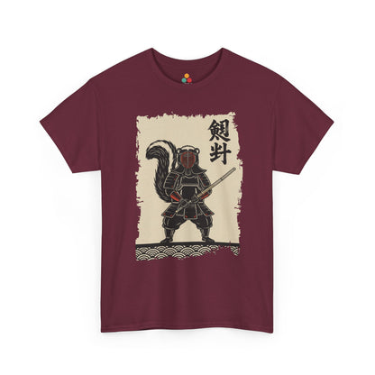 Vintage Japanese ukiyo-e style skunk samurai kendo warrior with wave pattern Maroon Tee shirt