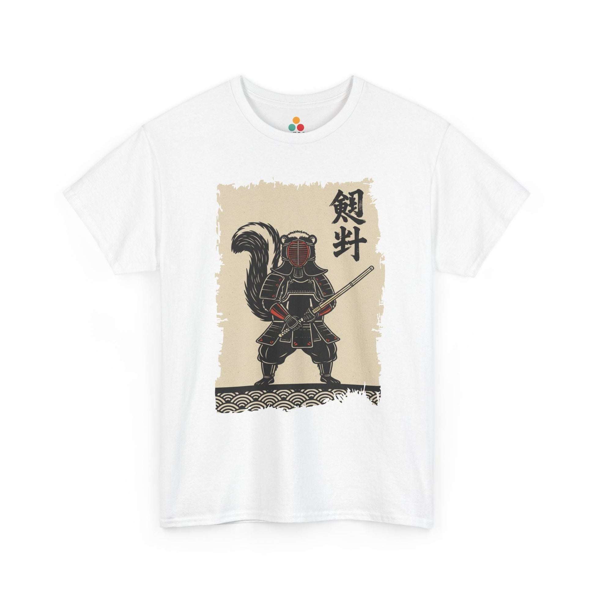 Vintage Japanese ukiyo-e style skunk samurai kendo warrior with wave pattern White Tee shirt