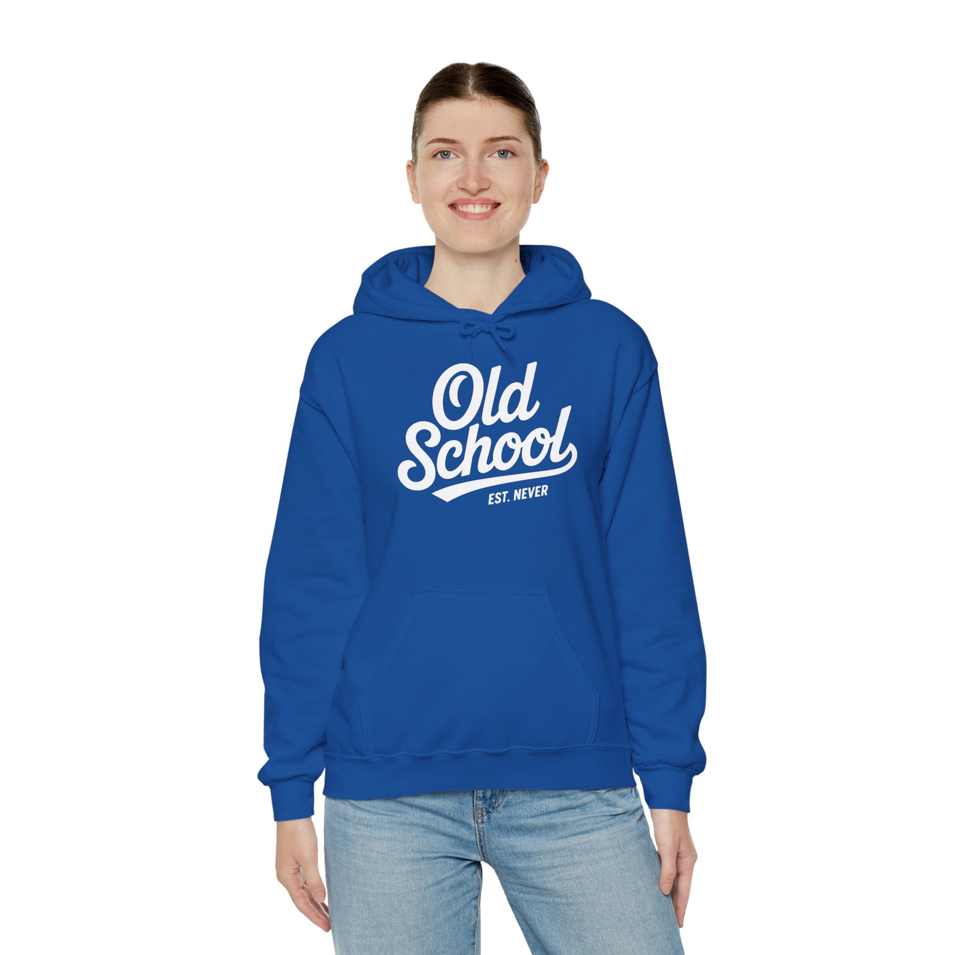 Vintage Old School Est. Never Unisex Heavy Blend Hoodie | TEEZOCA retro old school text hoodie design
