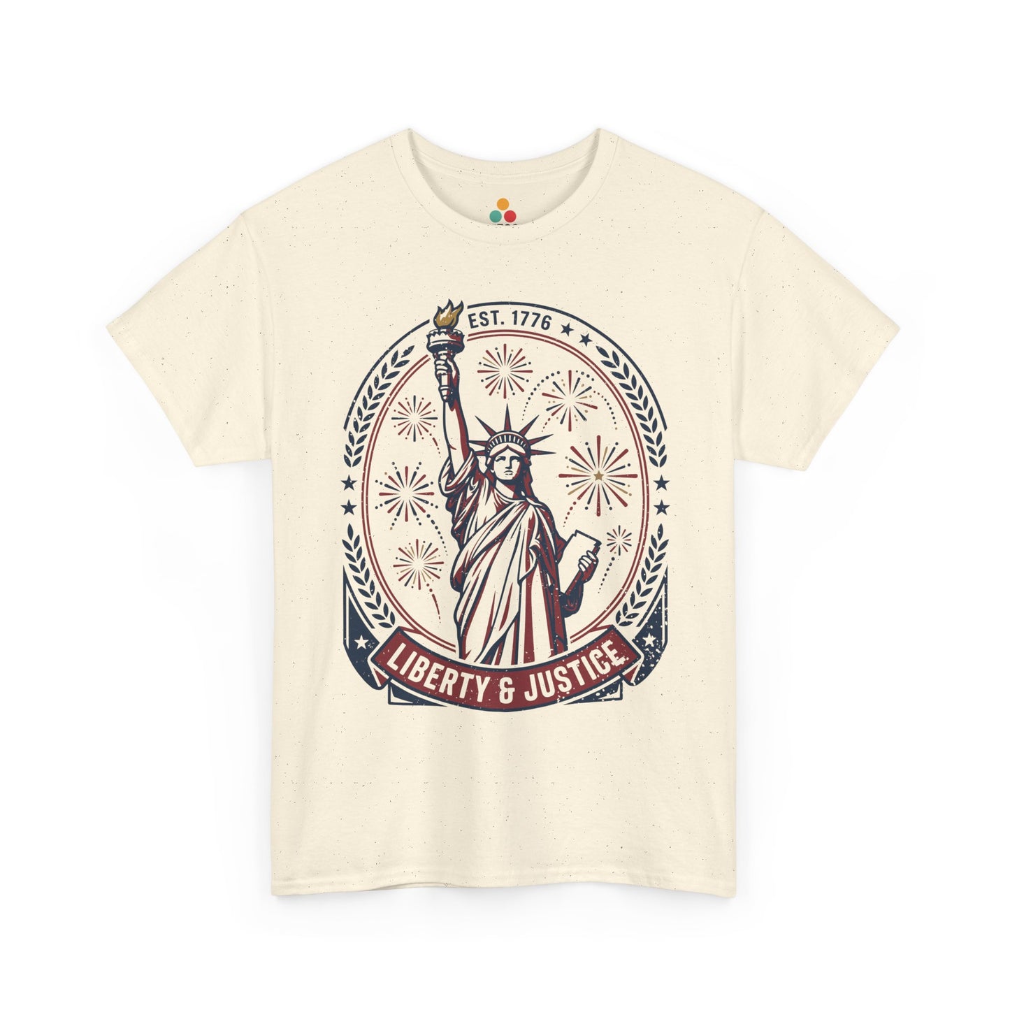 Vintage Statue of Liberty Justice Est 1776 Freedom Patriotic 4th of July cream ivory T-Shirt Gift | TEEZOCA 